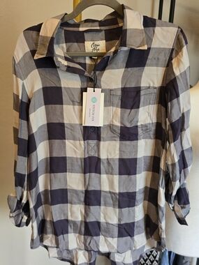 Cosmic Blue Love Plaid Button Down Small
